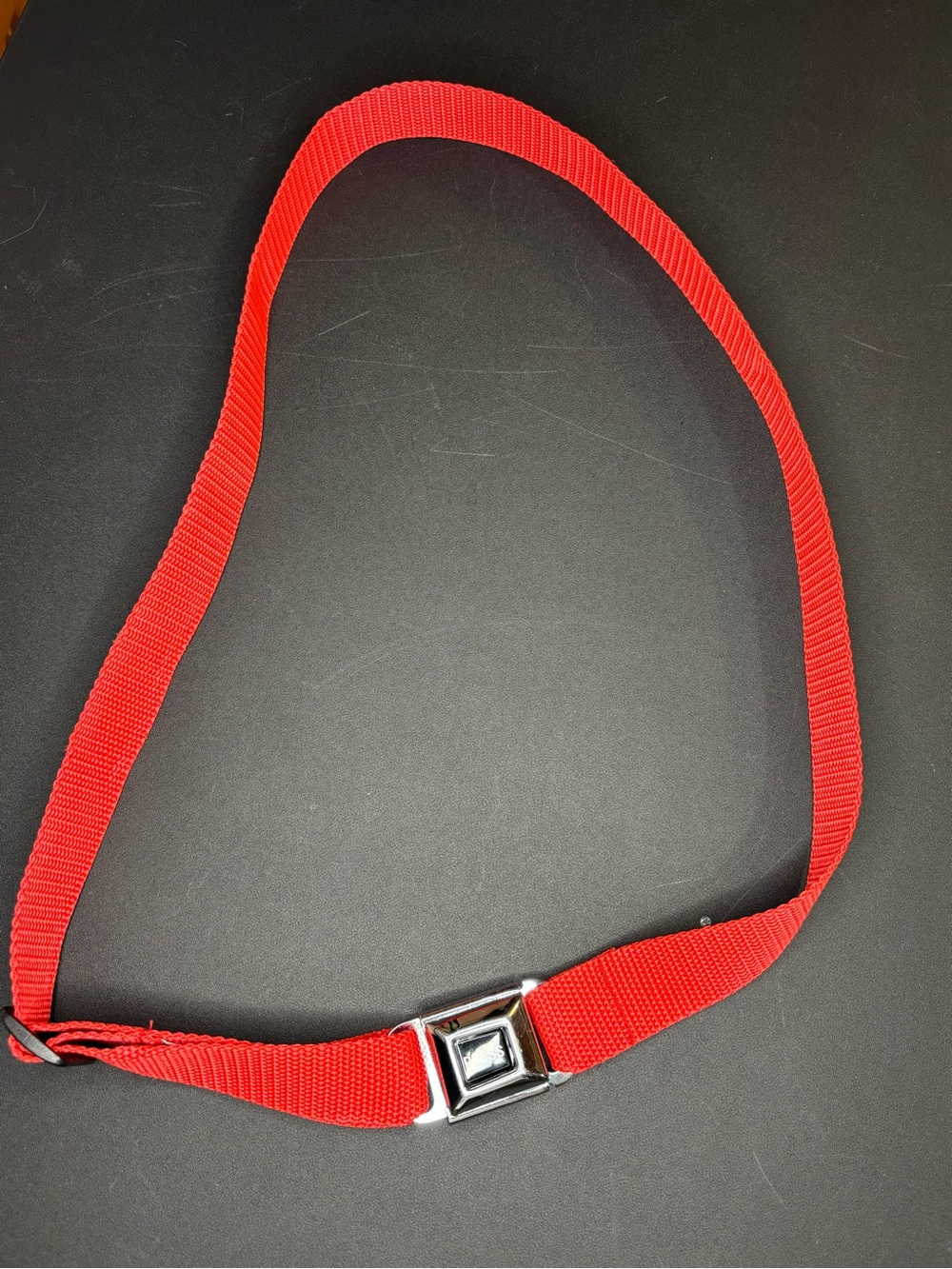 Red Belt with Square Silver “Press to Open” buckle